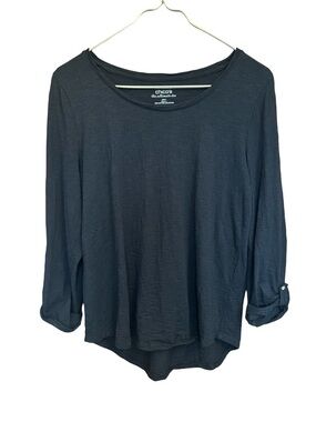 Chicos The Ultimate Tee T-Shirt Womens M Black Cotton Blend Long Sleeve Pullover